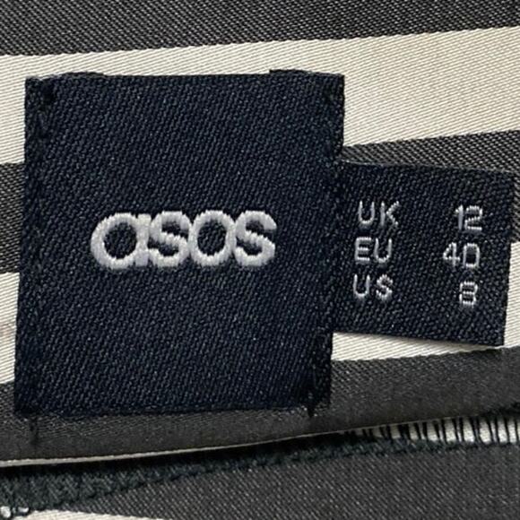 ASOS Women's Black White Striped Satin Short Sleeve Knee Length Shift Dress Sz 8 - Picture 4 of 5